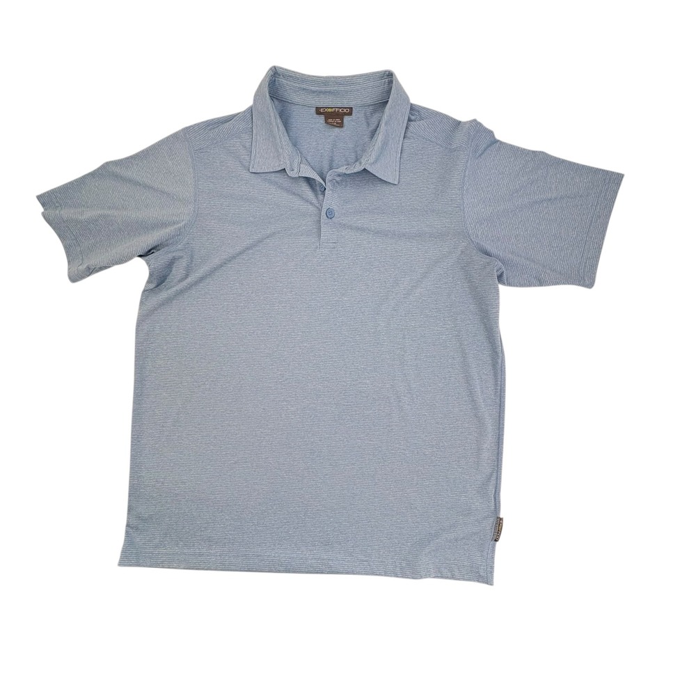 EXOFFICIO Mens Polo Shirt Light Blue Striped Short Sleeve‎ Golf Casual Size L G